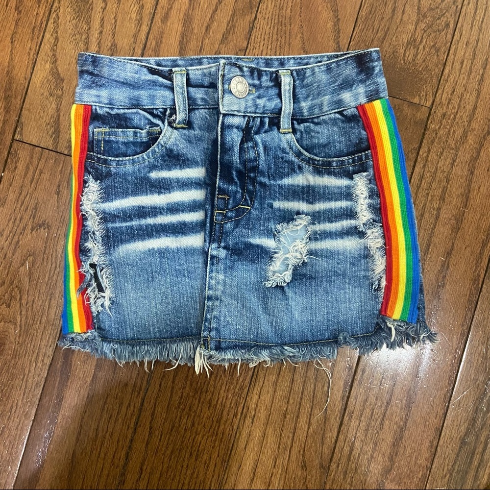 Denim mini skirt with rainbow on the side
